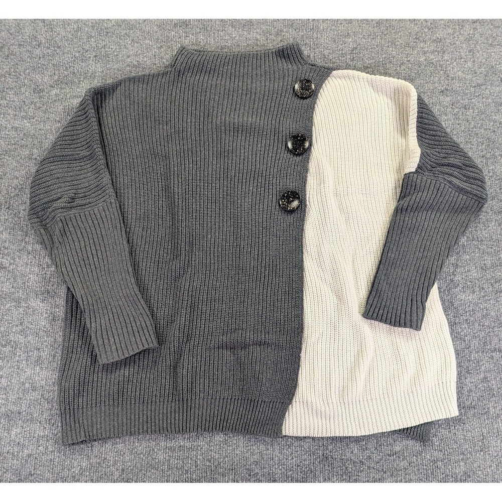 John Mark Chunky Knit Sweater Women's Size Large Colorblock Gray White
